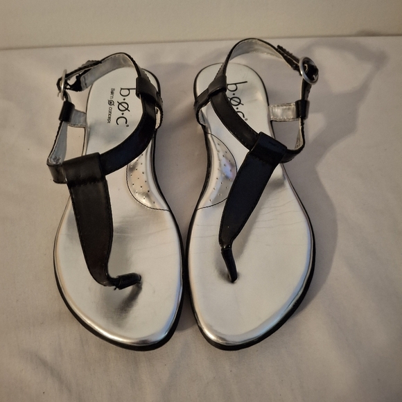 b.o.c. Women's Black Patent and Silver Strappy Sandals - Picture 1 of 7